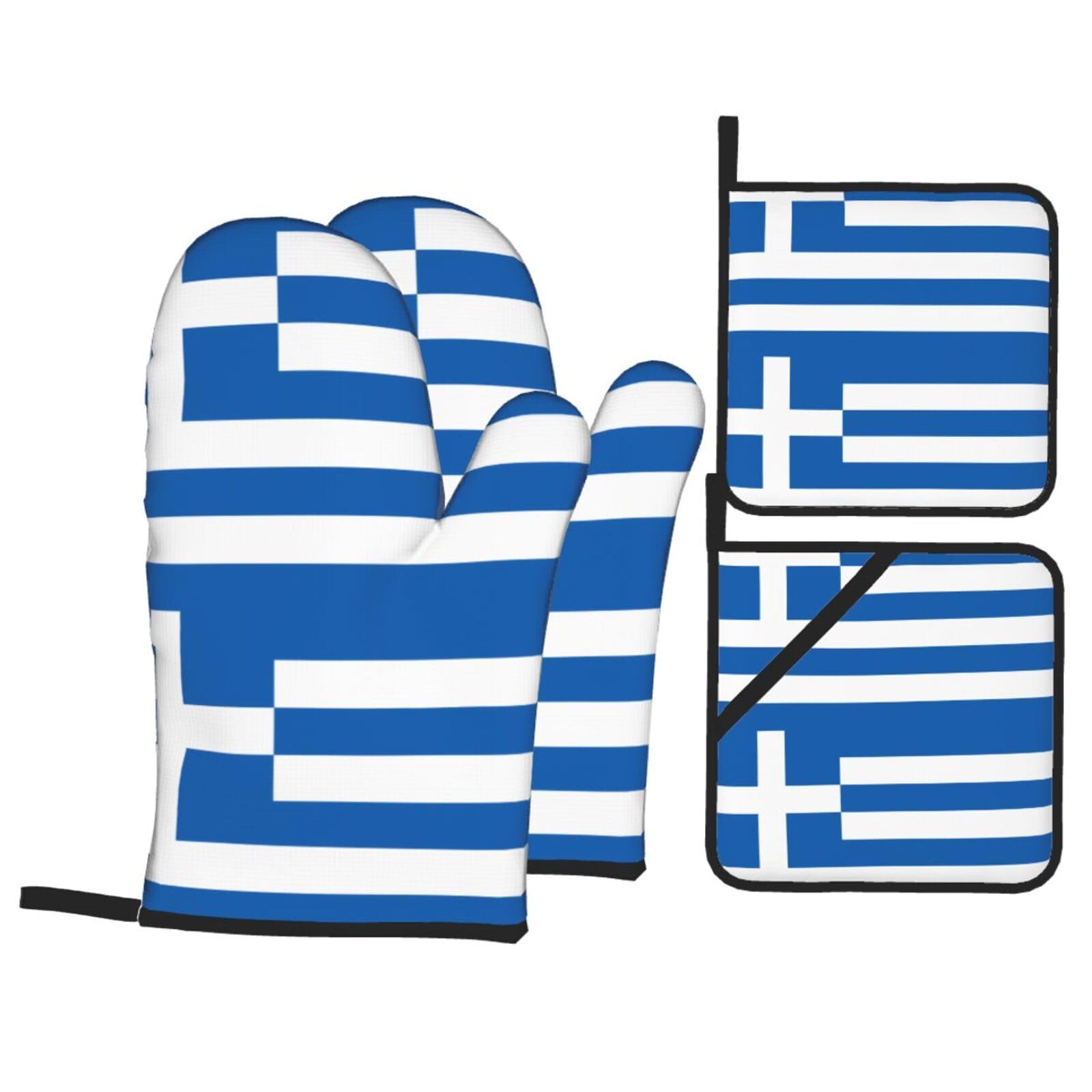 HJFCZH Greek flag Prints Kitchen Covers: Waterproof Oven Layers for Safe Cooking & Easy Cleanup - 4 Piece Heat Protection Set