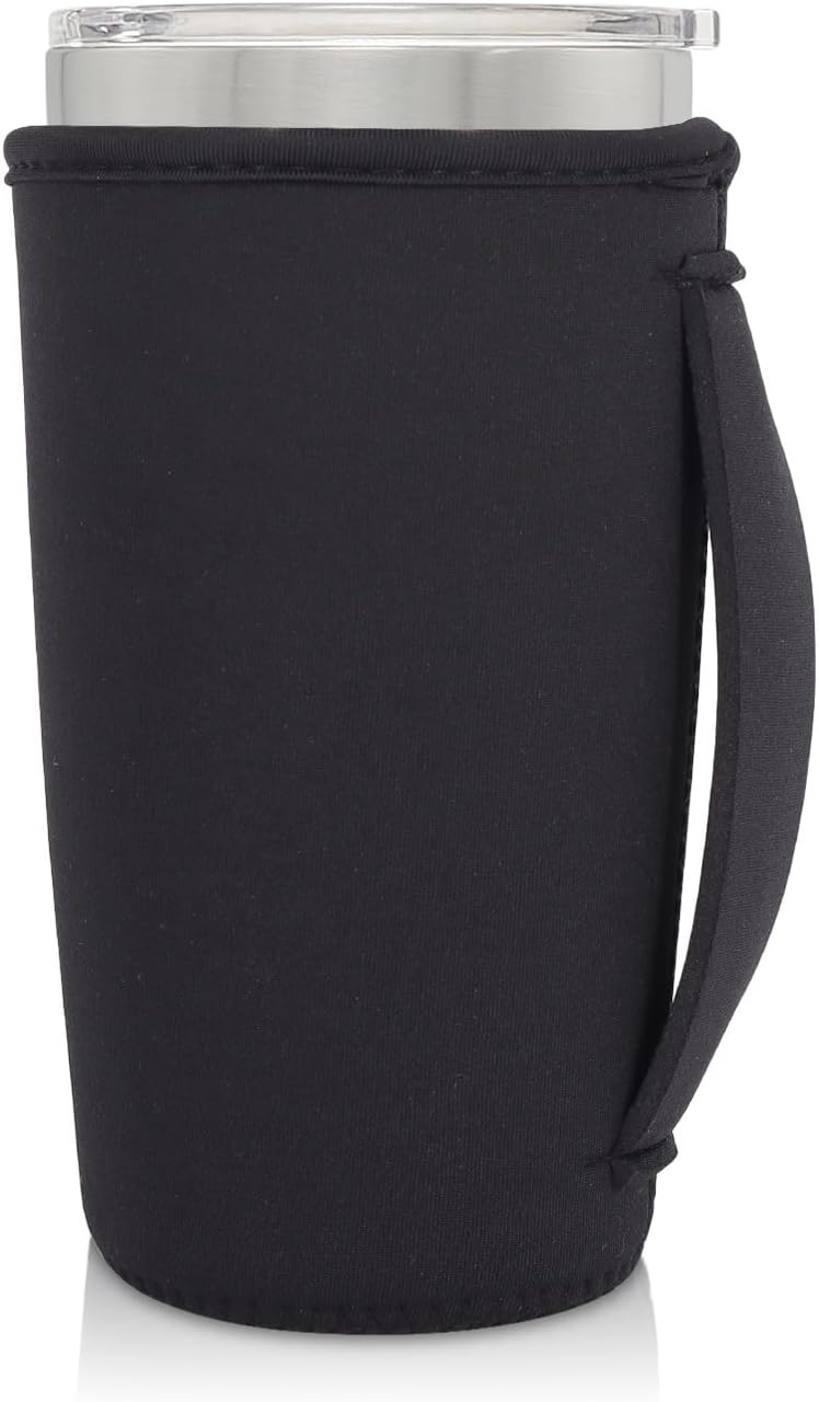 Neoprene Insulated Sleeves Cup Holder with Handle for 20oz Tumbler Cups, Reusable Iced Coffee Sleeve For 30oz - 32oz coffee cups(Black)