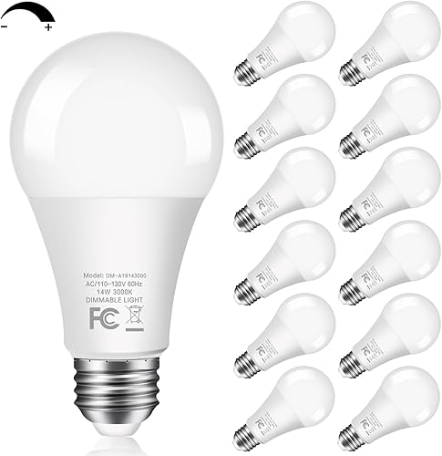 Miniatura 10 de Paquete de 16 bombillas regulables, equivalente a 100 W, bombillas LED A19 de 1500 LM, blanco cálido 3000 K, sin parpadeo, base E26 para cocina,