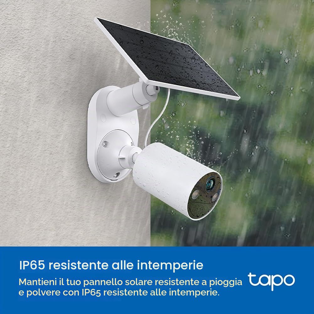 Tapo A201 Pannello Solare 2.5W, 5.2V, Adatto a Telecamere a Batteria, Installazione Flessibile, Ricarica ad Alta Efficienza 45 Min per Tutto il Giorno, IP65, Regolabile a 360°, Cavo di Ricarica di 4m