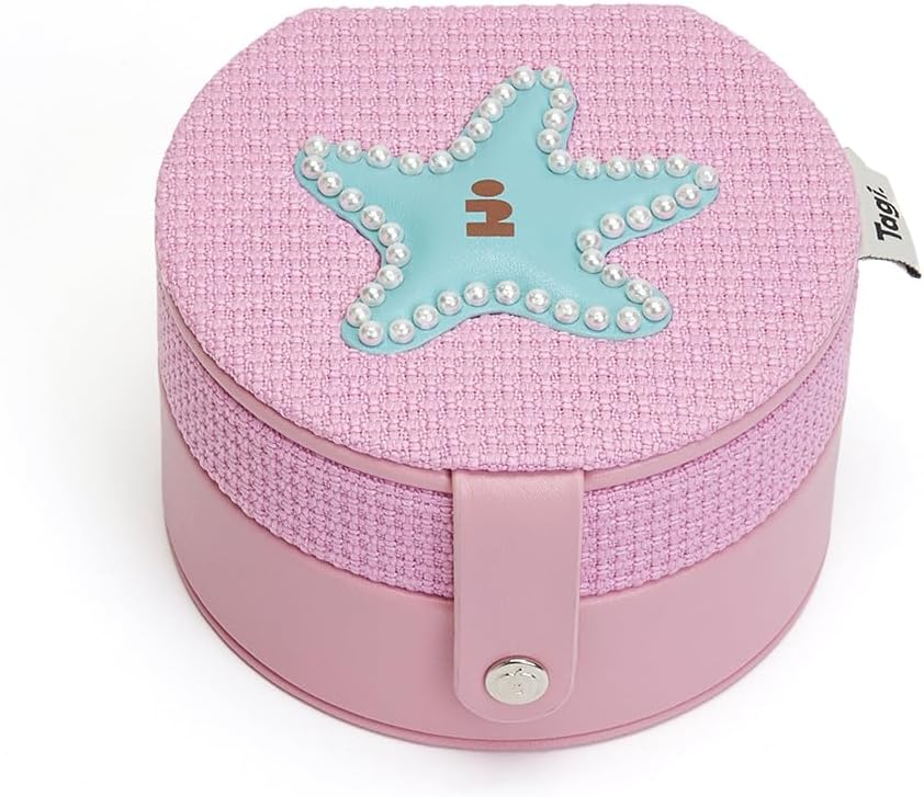 Tagi. Round-Round Jewelry Box, Jewelry Organizer Case with Mirror for Women (Berry Star)