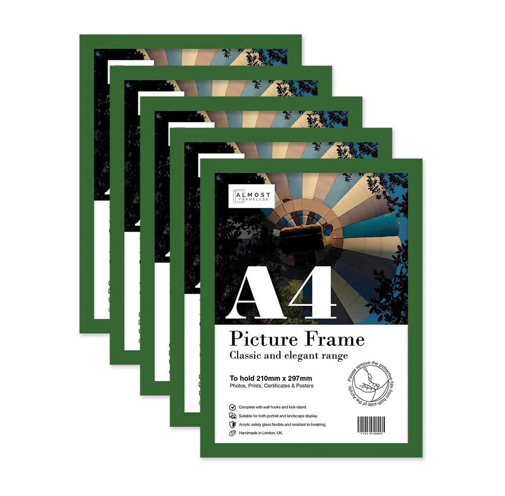 Almost Frameless A4 Green Picture Frame Set of 5, Display A4 Picture Gallery Wall, Poster, Photo, Artwork, or Print, Green — image 1