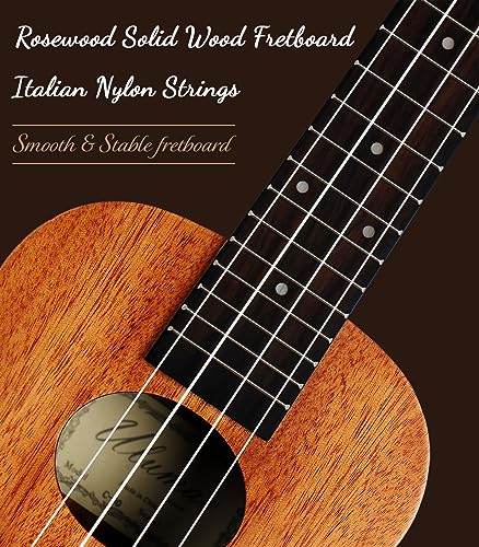 Image of Ulumac Concert Ukulele, Solid Mahogany 23inch Ukelele for Adults Kids Beginner with Gig Bag, Digital Tuner, Replacing Strings, 3 Guitar Picks, Strap, Cloth