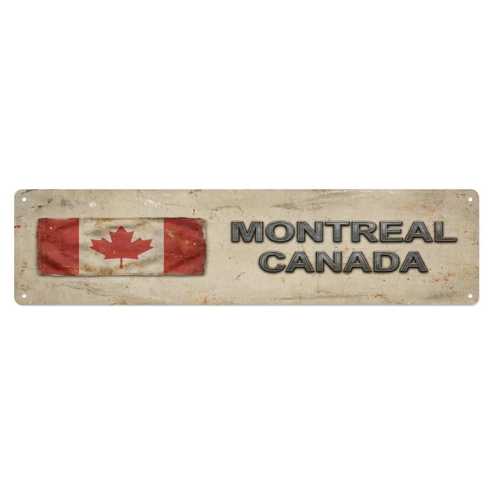 Okahys 4X16inch(10X40cm) Vintage Montreal Canada Flag Decor Rustic Travel Metal Tin Sign