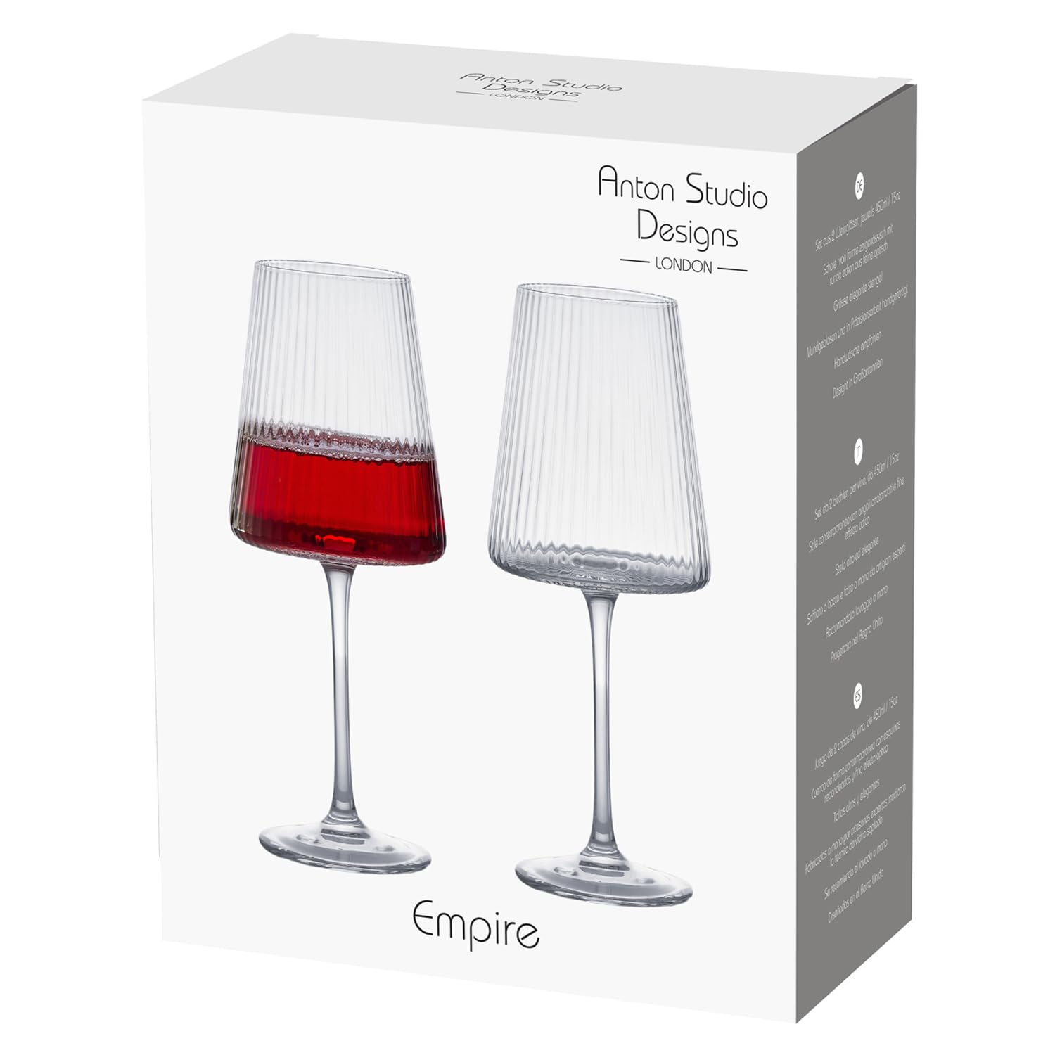 Anton Studio progetta bicchieri da vino fatti a mano Empire perfetti per vino rosso, vino bianco, acqua o bevande - 450 ml - Trasparente - Set di 2 eleganti bicchieri da vino