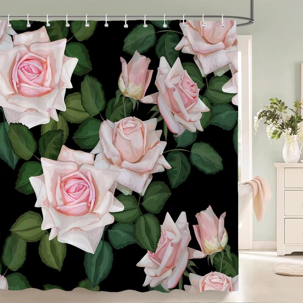 Tenda da doccia con stampa 3D a fiori, impermeabile, con ganci, in tessuto di poliestere, per vasca da bagno, decorazione per la casa (180x260 cm/LxA)