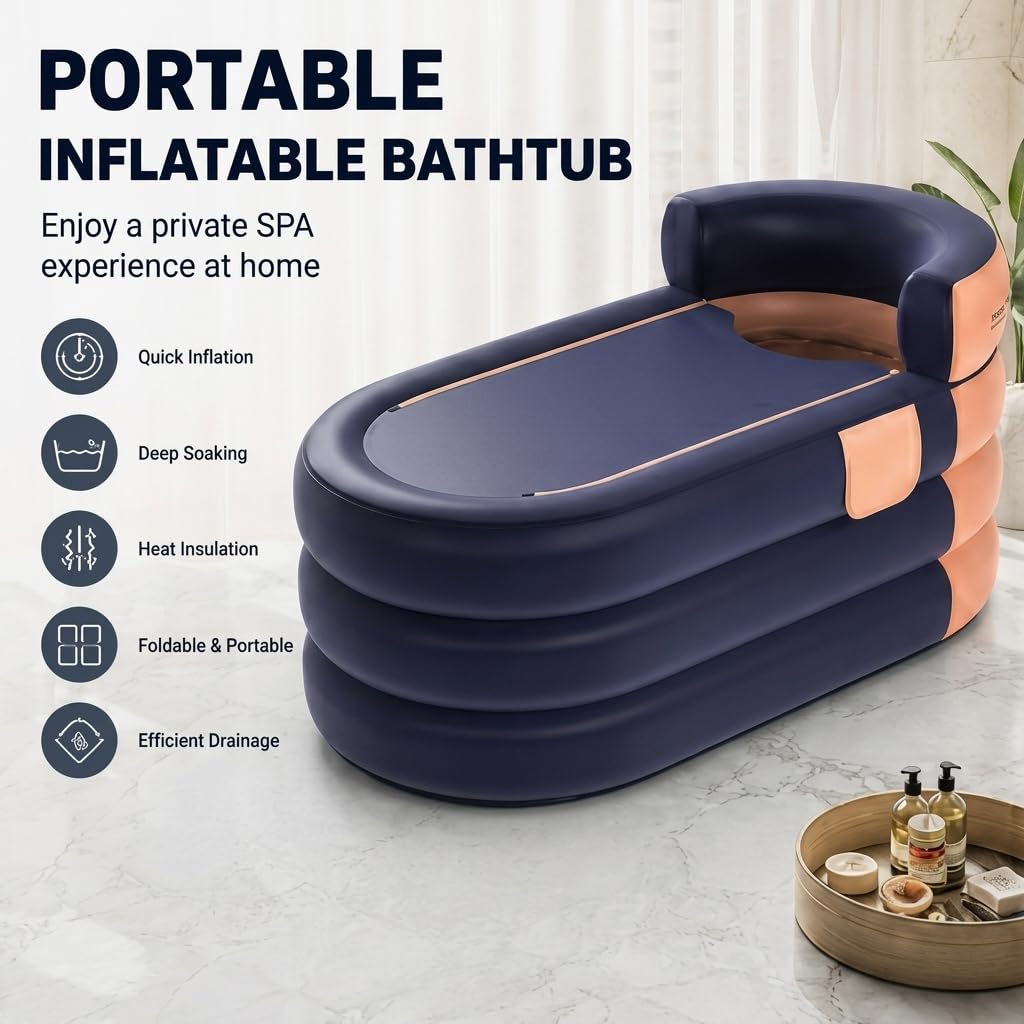 Bañera Inflable, Inflable Plegable Móvil Independiente Bañera para Adultos y Ducha para Camping Viajes Spa