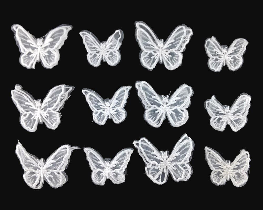 yueton 12pcs Handmade Embroidery Organza Butterfly Barrettes Bobby Pin Metal Alligator Clip Hair Clips Bride Head-wear Edge Clip Clamps (White)
