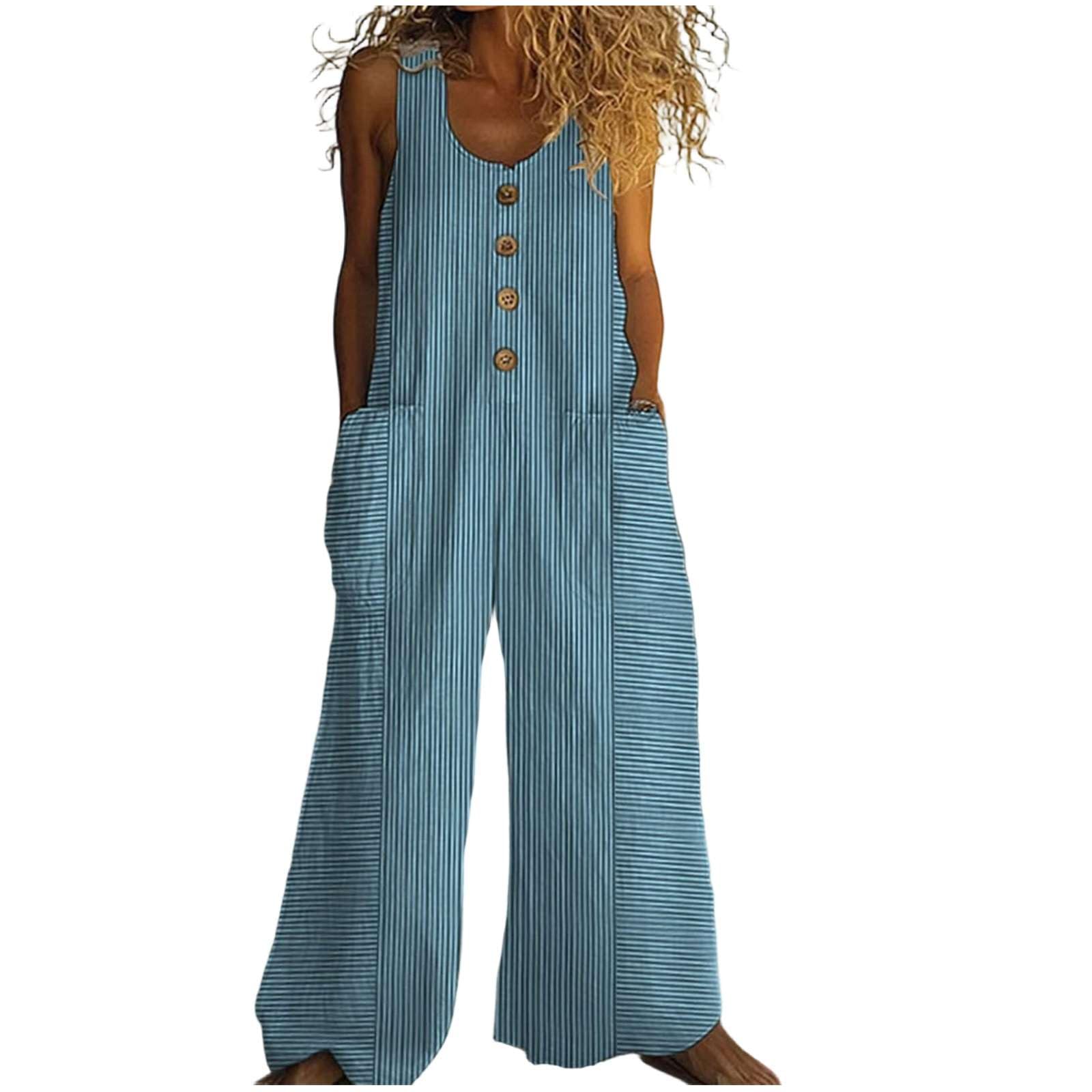 Salopette Donna Estiva in Lino 2026 Tuta Intera Boho Chic Stampa Pantaloni Gamba Larga Jumpsuit Baggy Mare e Vacanza Vintage Curvy Taglie Forti con Tasche