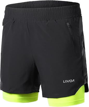Lixada Mens Running Shorts Quick Dry Breathable Workout Shorts with Inside Phone Pocket/Zipper Side Pockets/Waist Pockets