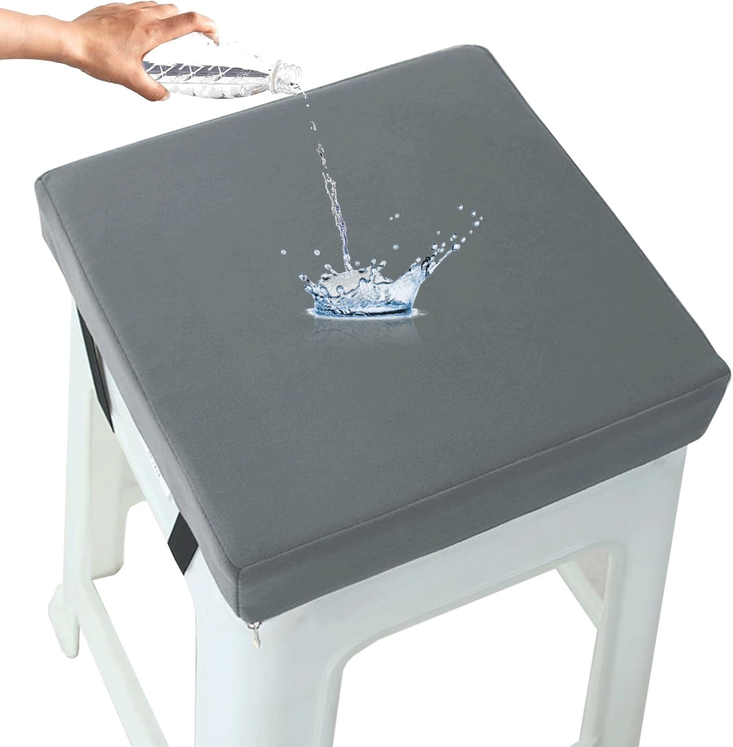 Waterproof Square Bar Stool Cushions with Ties 14/16/18" Indoor Outdoor - Chair Cushion Non Slip Seat Pad Memory Foam Chair Pads with Zipper(@1,16X16X3IN)