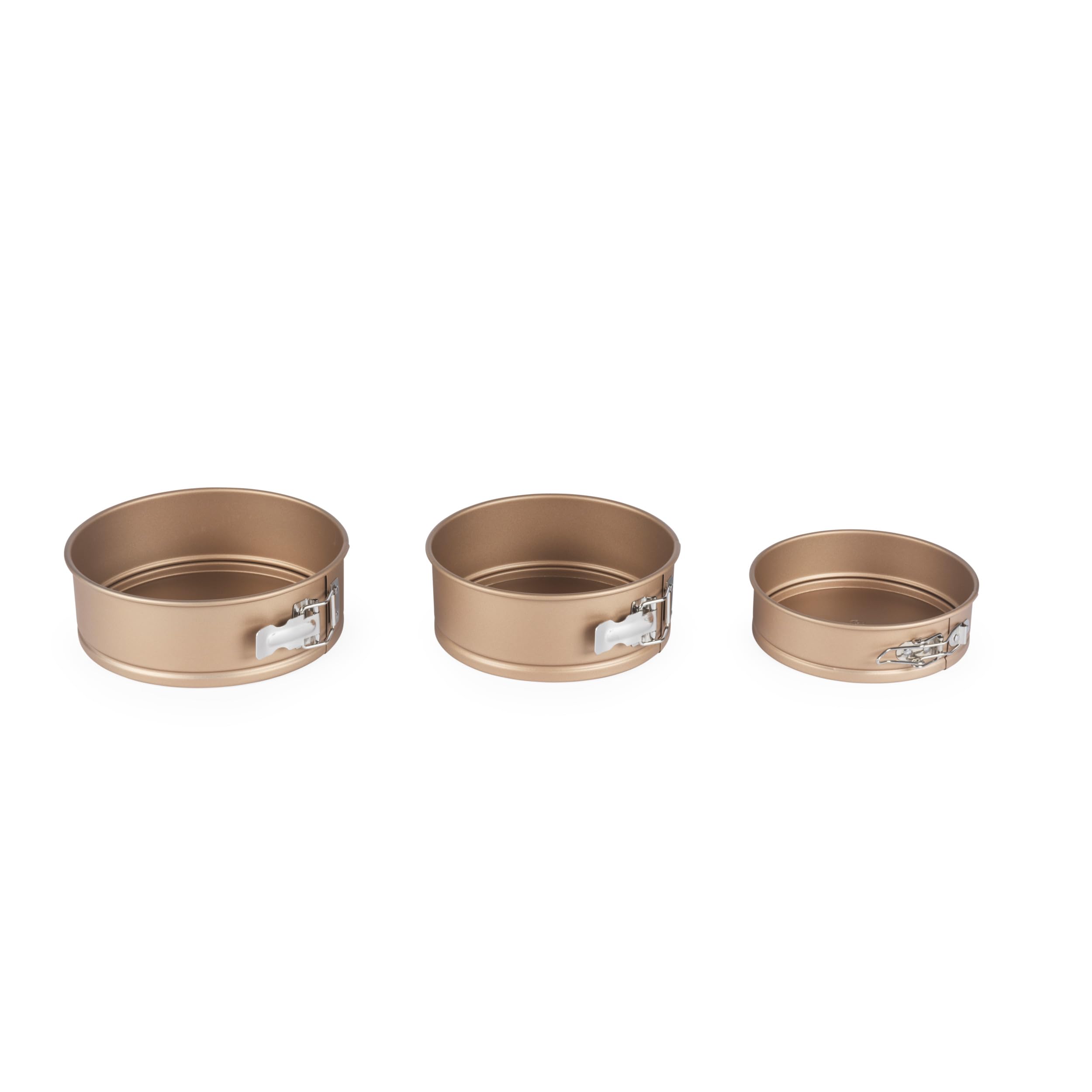Russell Hobbs Opulence Round Springform Pan Set - 3 Piece, 16cm / 6 Inch, 20cm / 7.8 Inch, 24cm / 9.4 Inch Non-Stick Cake Tin, Loose Base, PFOA Free, Carbon Steel, Leakproof, Cake, Cheesecake, Gold