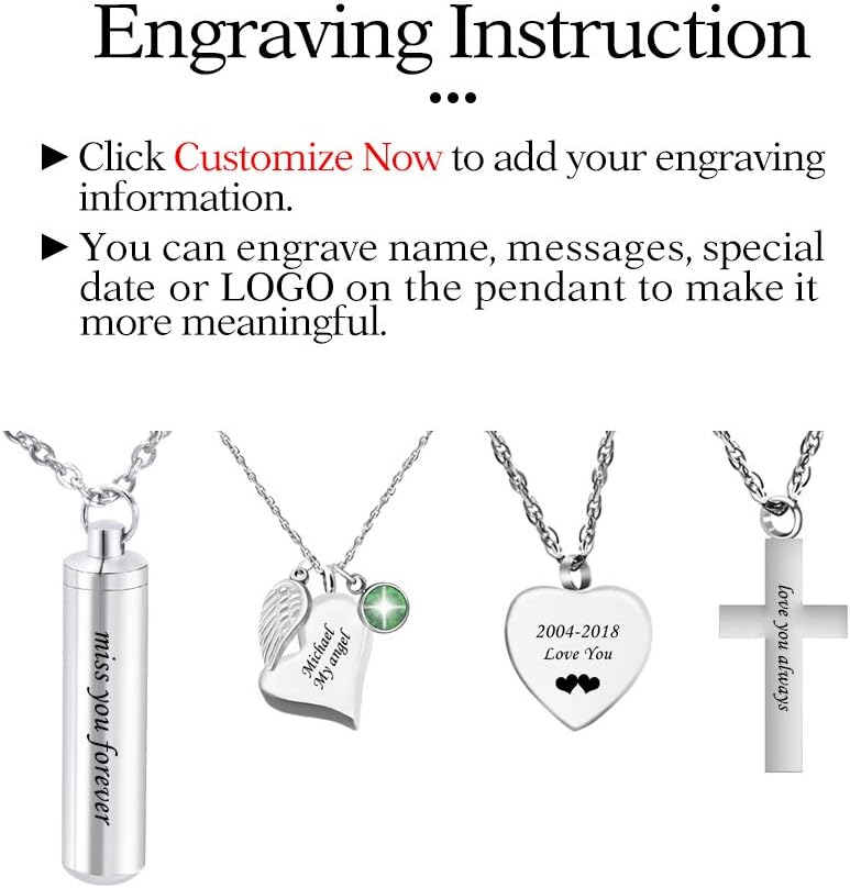 Dletay Cylinder Cremation Urn Necklace for Ashes Memorial Keepsake Pendant with Angel Wing Stainless Steel Remembrance Jewelry - Image 8
