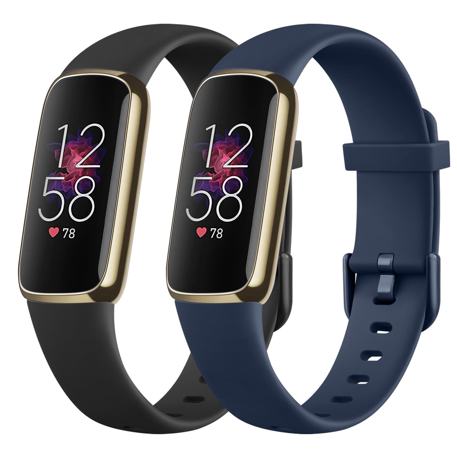 Demark Pack 2 Straps for Fitbit Luxe Strap for Women Men, 2 Pack Soft Silicone Adjustable Sport Replacement Wrist Bands for Fitbit Luxe Only (Black+Deep Blue, Small)