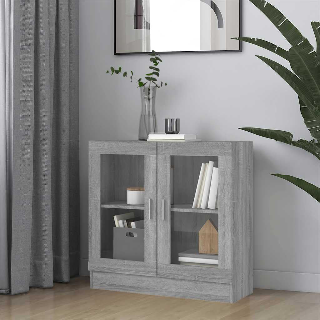 Armadio Vetrina Sonoma Grigio 82,5x30,5x80 cm Legno Ingenierie | 2 scomparti, superficie facile da pulire, fissaggio a parete incluso, manuale di montaggio fornito