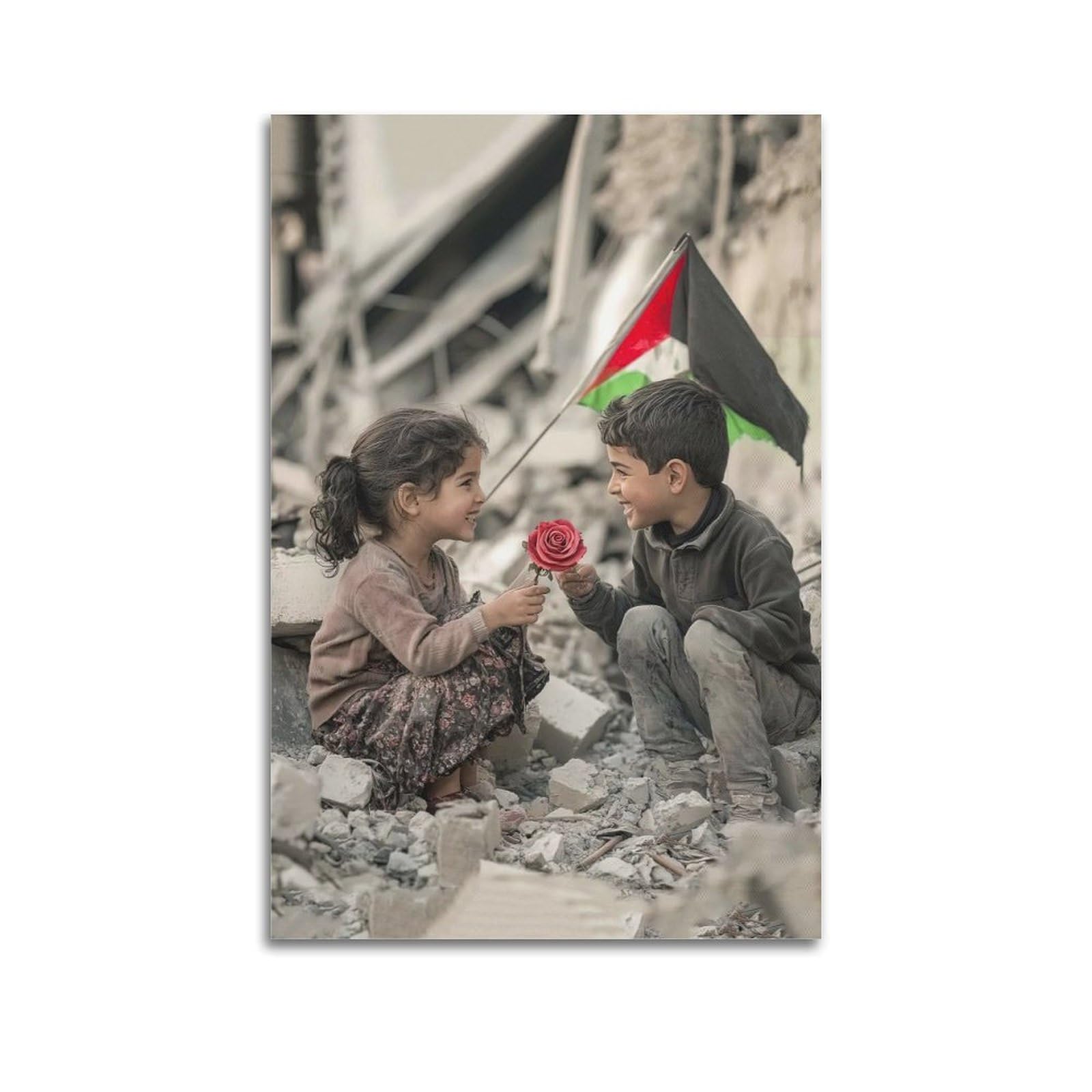 XKUGA Free Palestine War Gaza Ruins Children Anti War Poster Modern Decorative Canvas Prints - Ideal Wall Art for Family, Man Cave, Game Room, Boys & Girls Bedroom 24x36inch(60x90cm)