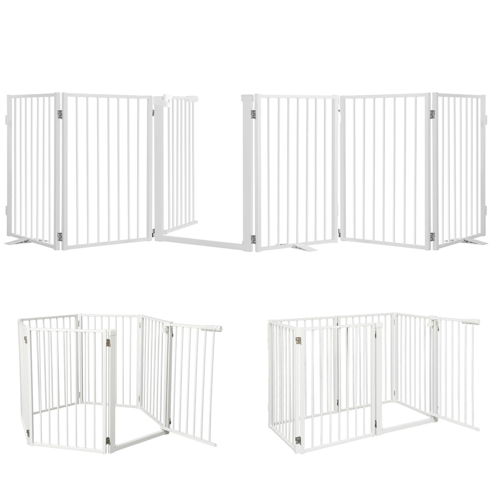 Snagle Paw Full Metal Freestanding Dog Gate with Door, 120” W x 24” H Pet Gate with Support Feet for Doorways, Stairs and Hallways, Portable Dog
