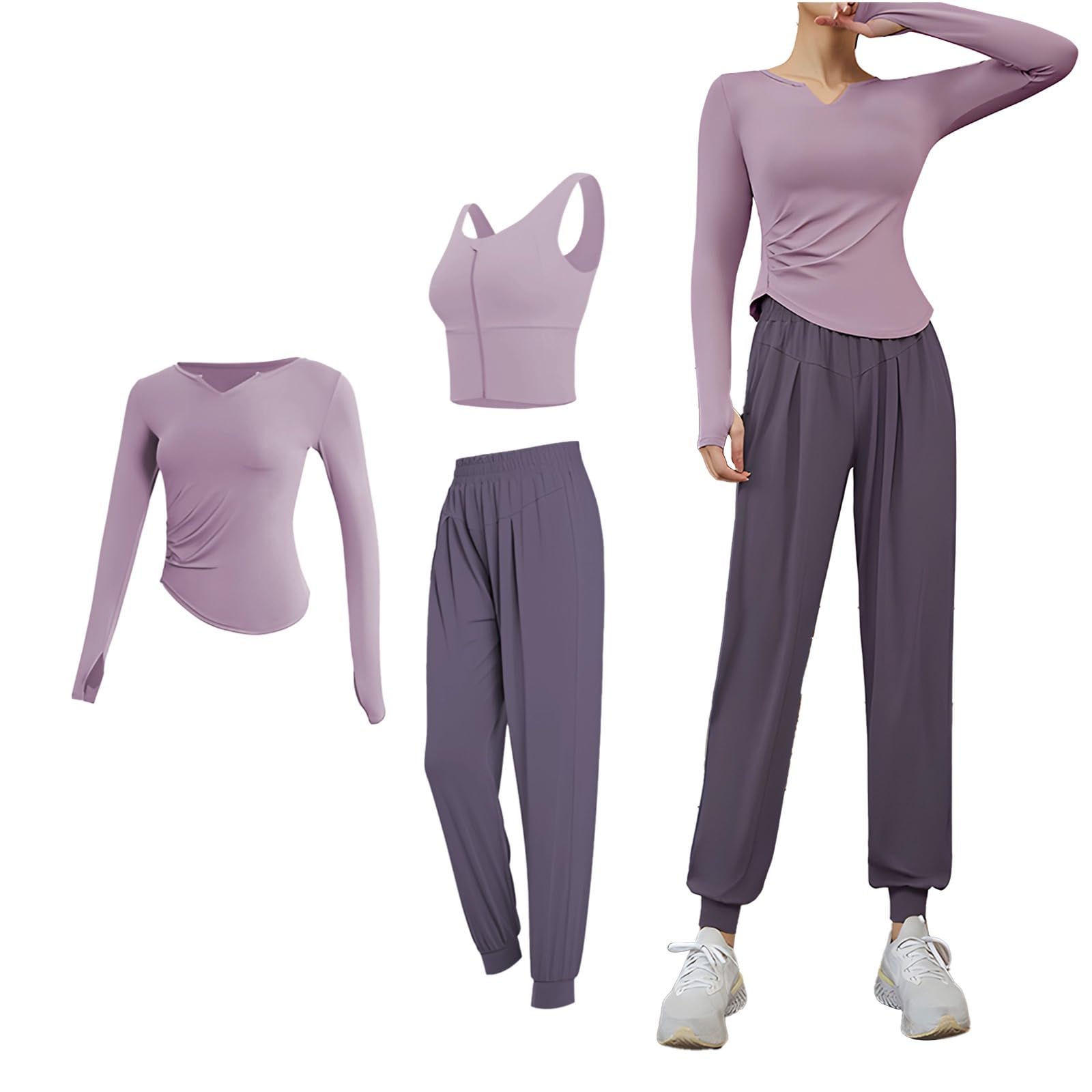 Set da allenamento da donna XXL, 3 pezzi, con giacca, top e pantaloni, misto poliestere spandex, traspirante e traspirante, ideale per yoga e palestra