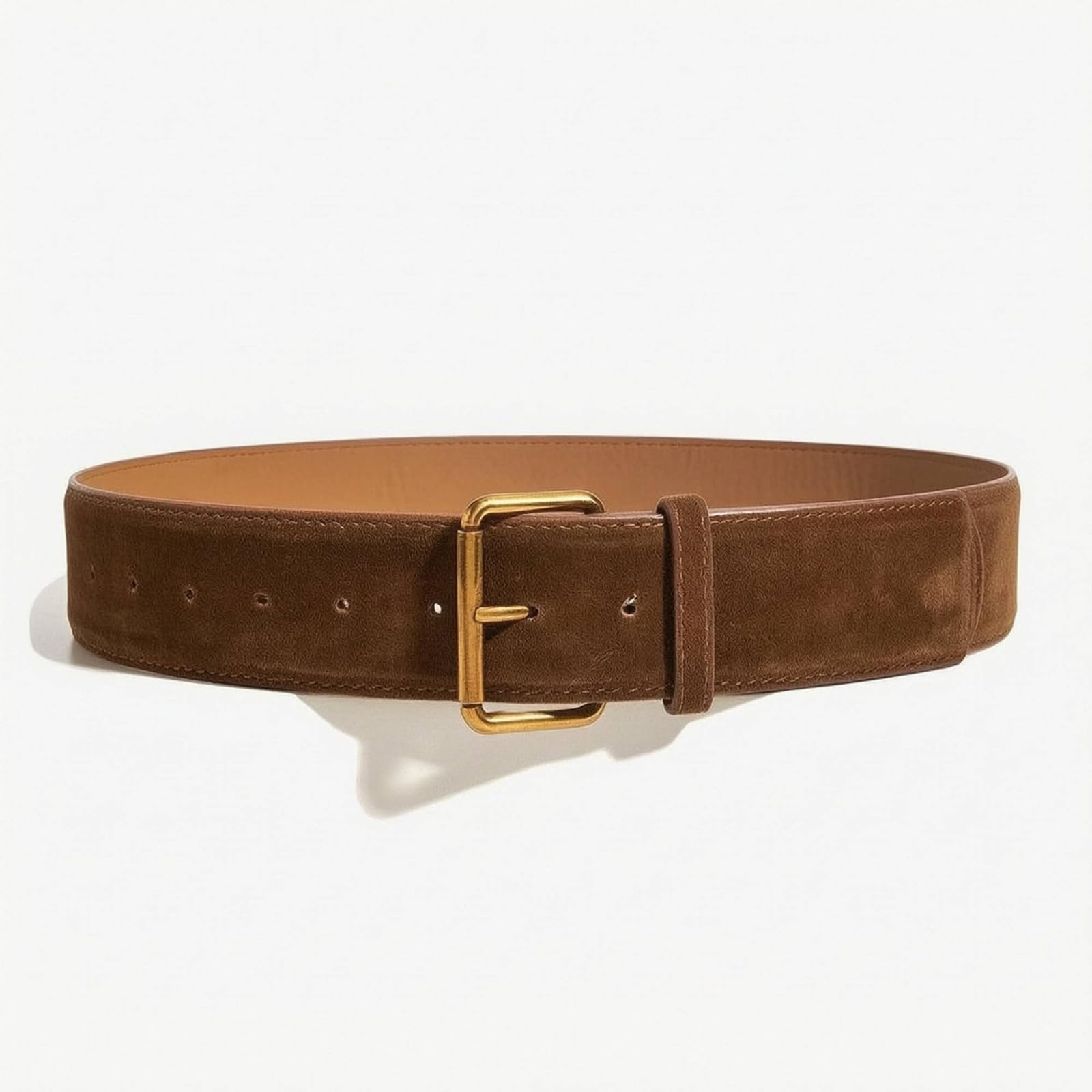 SNAPPSY Vintage Suede Belt Wide Belt with Rectangular Buckle Retro Gold-Tone for Women, Dresses, Coats, Brown, 108CM-image-33