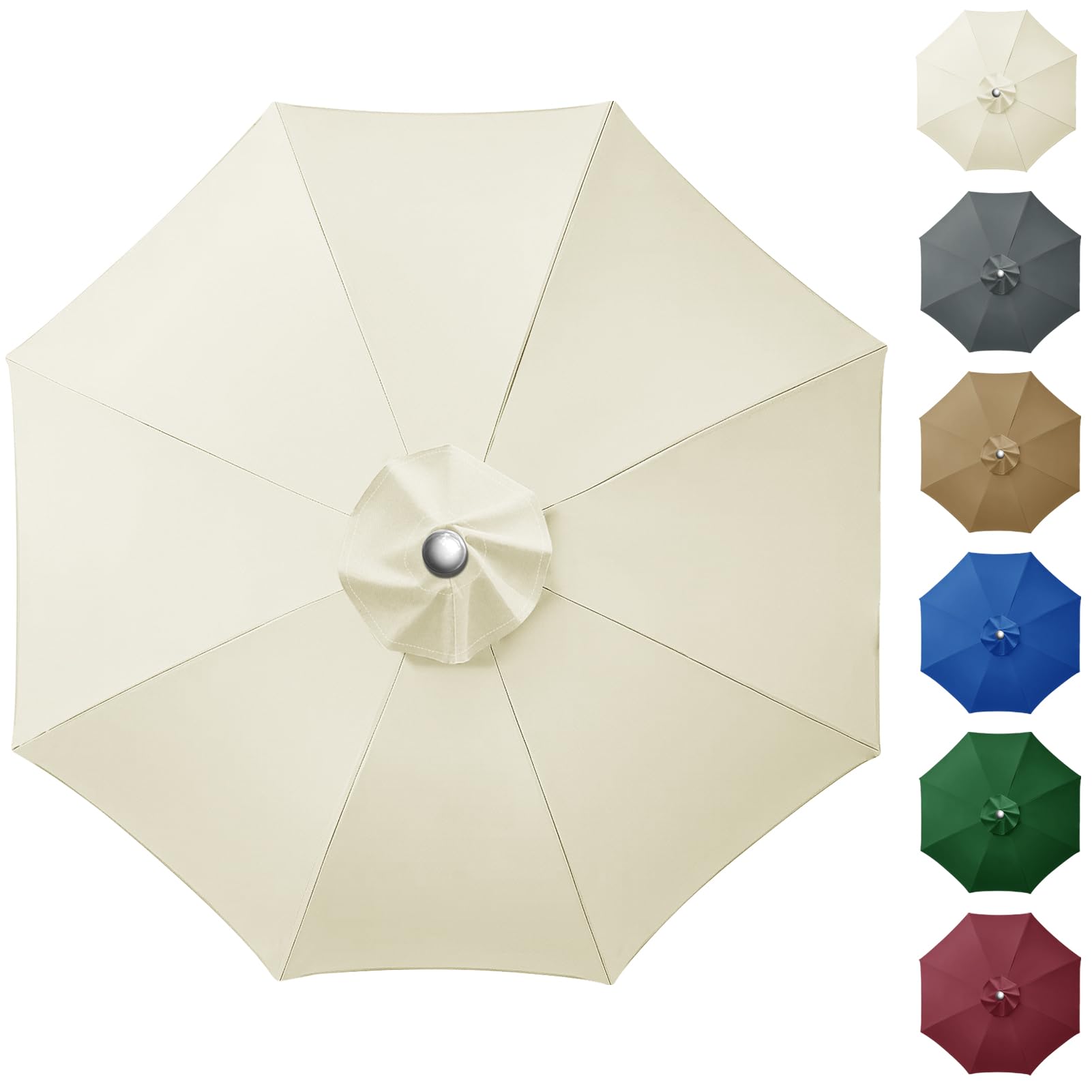 Copertura di ricambio per ombrellone da giardino, 2,7 m, 8 montanti, rivestimento in tessuto, copertura per ombrellone da giardino, giardino, spiaggia, piscina, bianco crema