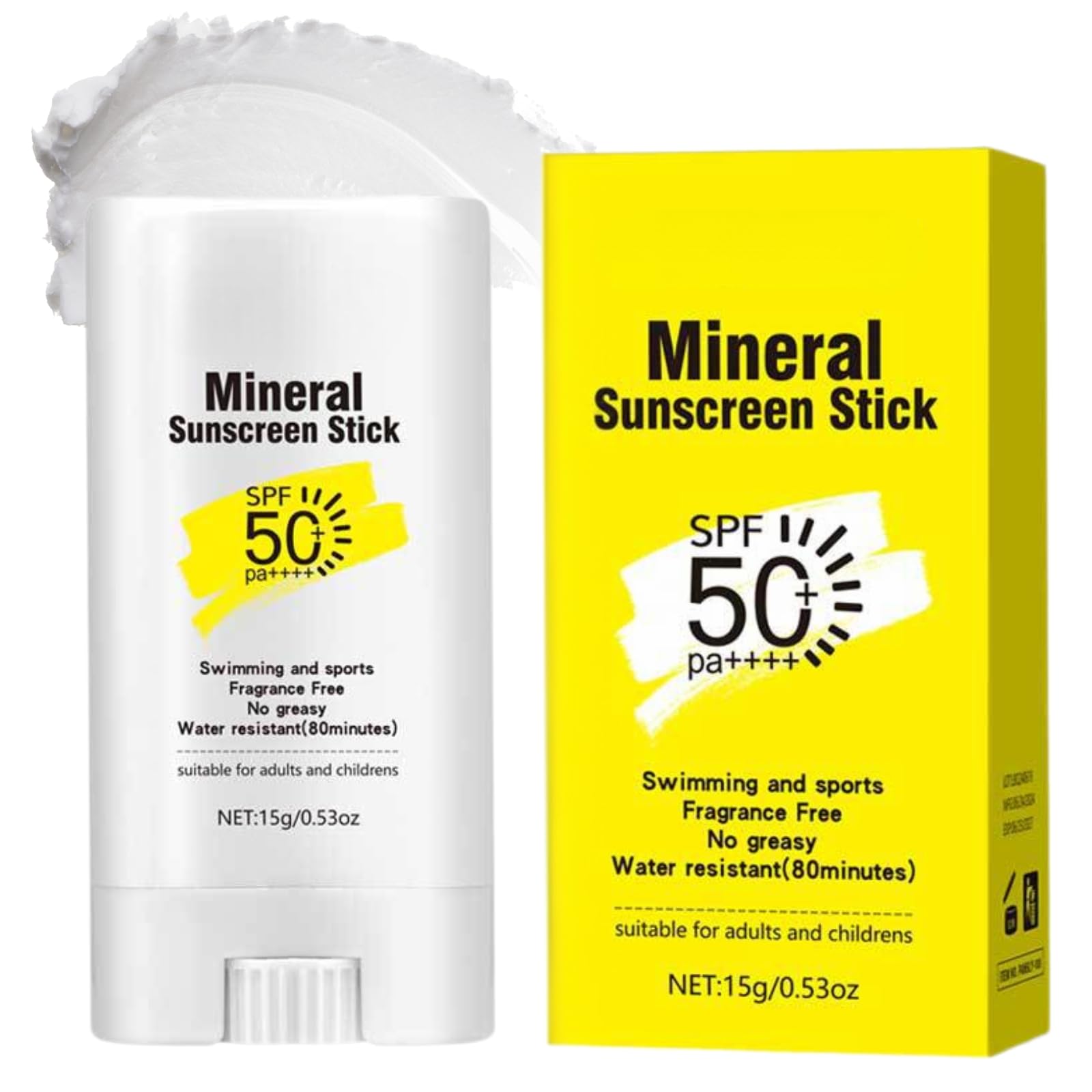 Sunscreen Stick, Mineral Sunscreen SPF 50 PA++++, Non-Sticky Water Resistant No White Cast Sun Cream for Face & Body