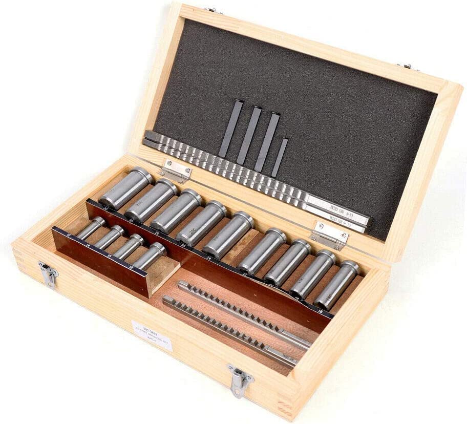 YIYIBYUS 22 Pcs Keyway Broach Kit Collared Bushing Shim Sets,Keyway Broach Sets Metric Size,Broaches, Bushings Shims Metalworking Tool