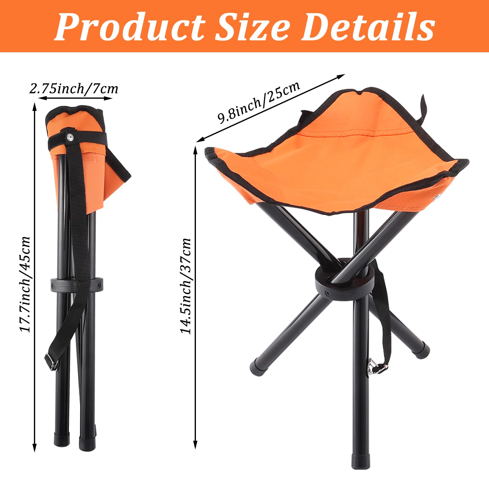 KKONHII Travel Folding Camping Stool Portable Outdoor Tripod Seat Orange Collapsible Tripod Stool Chair for Adults for Outdoor Travel Camp Picnic Fishing Hunting Walking Hiking