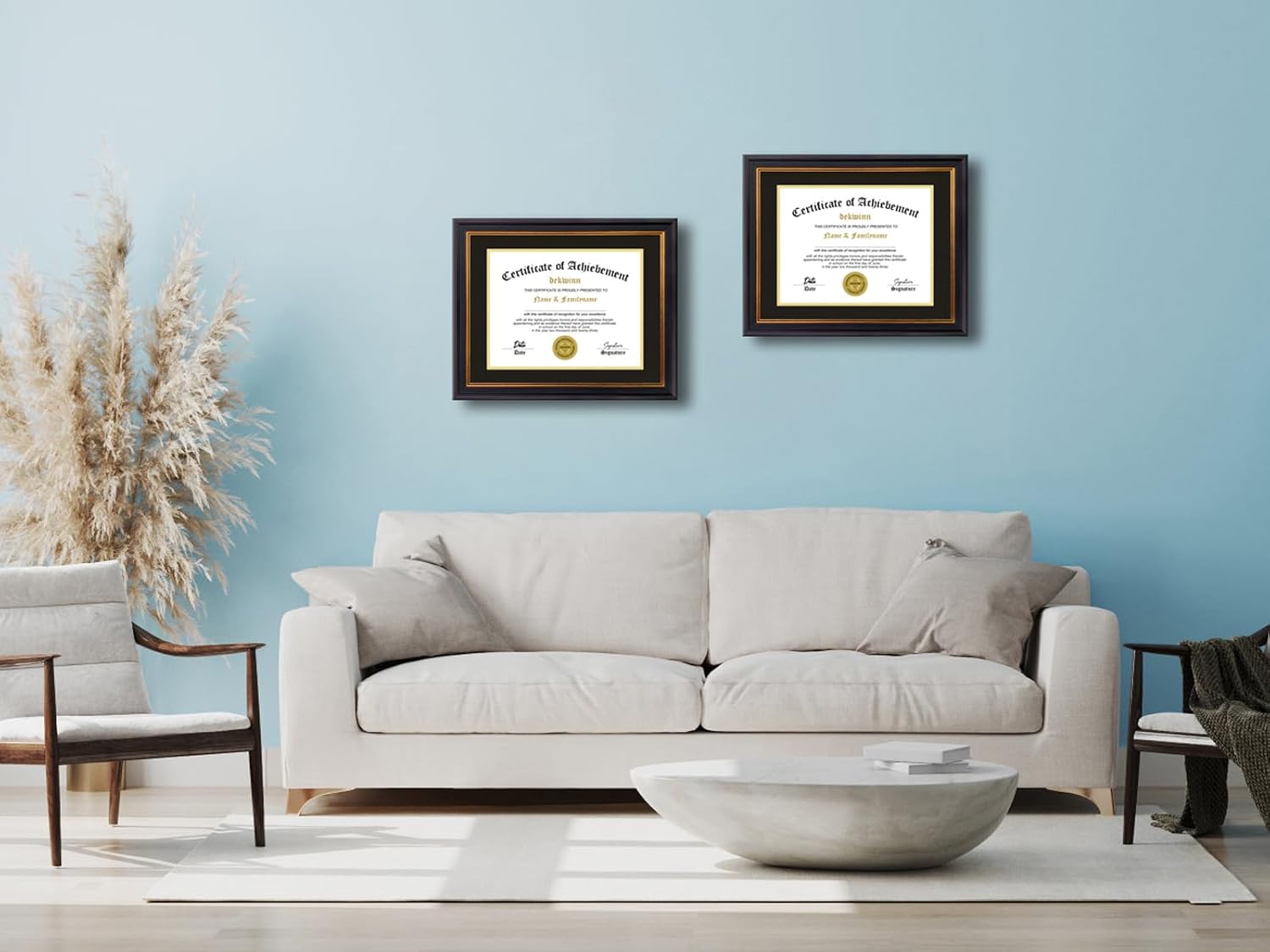 Diploma Frames 8.5x11 with Mat or 11x14 without Mat,Set of 2 Certificate Document Frame with Real Glass,Black Gold & Burgundy Molding(Black/Gold Double Mat)