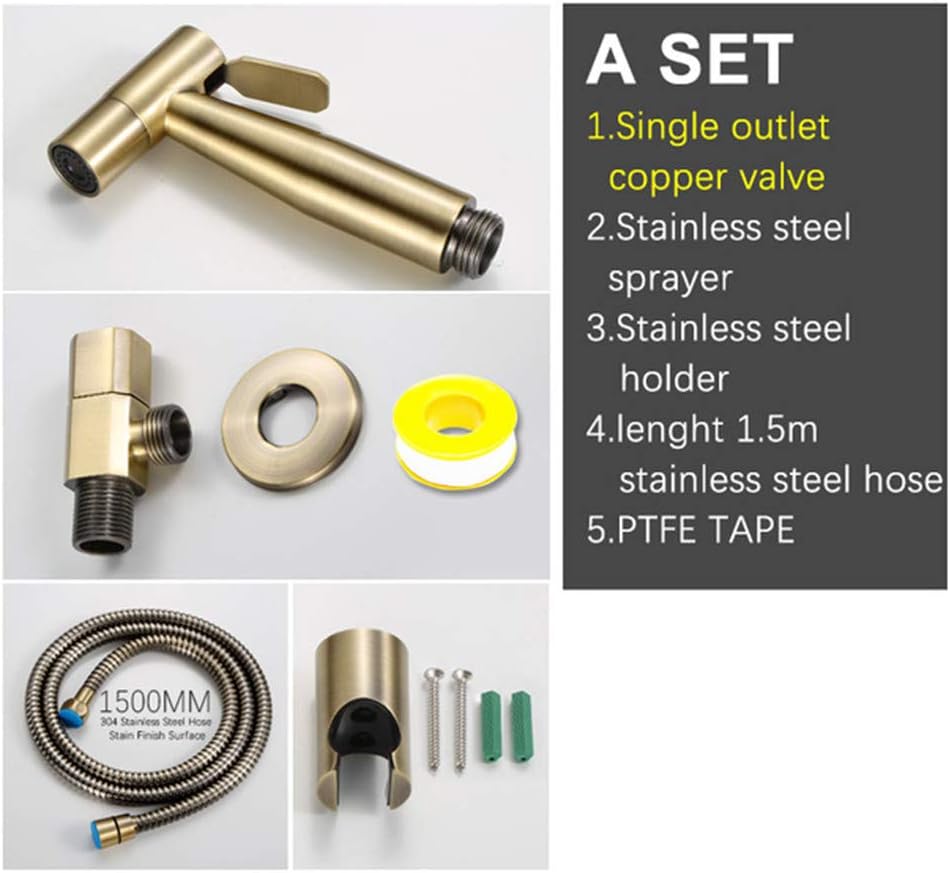 Toilet Bidet Hand Held Bidet Sprayer Antique Bronze Stainless Steel Douche Kit Jet Copper Valve Set Bidet Faucet Shower Bidet,B Set (A Set)