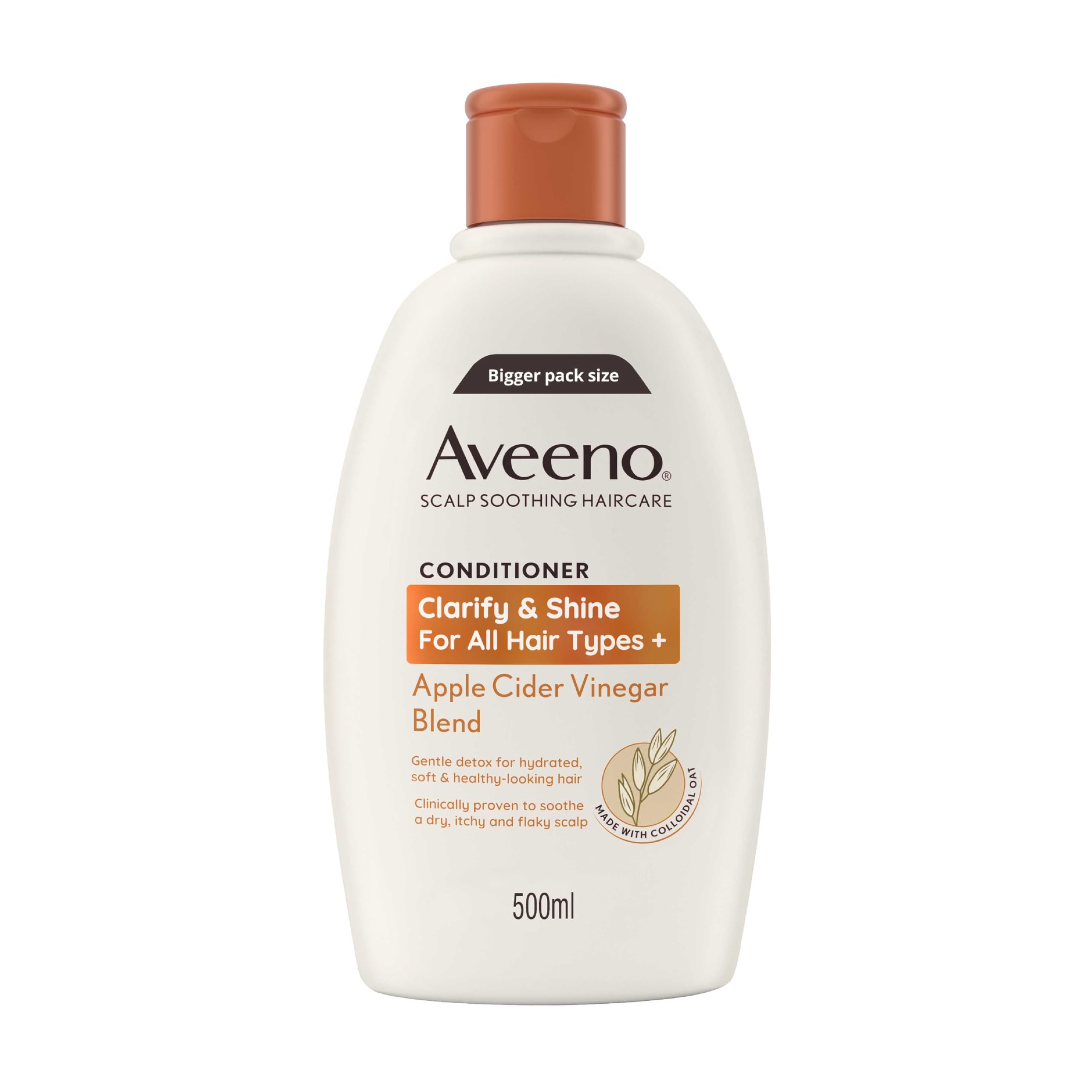 Aveeno Scalp Soothing Haircare Clarify & Shine Conditioner, Apple Cider Vinegar Blend, for All Hair Types, Soothes Dry, Itchy & Flaky Scalp, Clinically Proven, Sulfate Free, 500ml