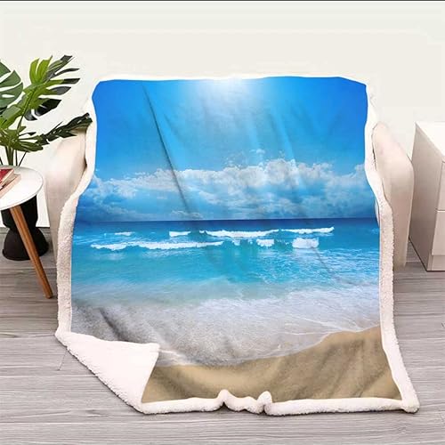 Cobijas Calientes para Invierno con vista al mar y al cielo, mantas suaves y acogedoras para campamento, viajes, picnic, tamaño pequeño, 31.5 x 47