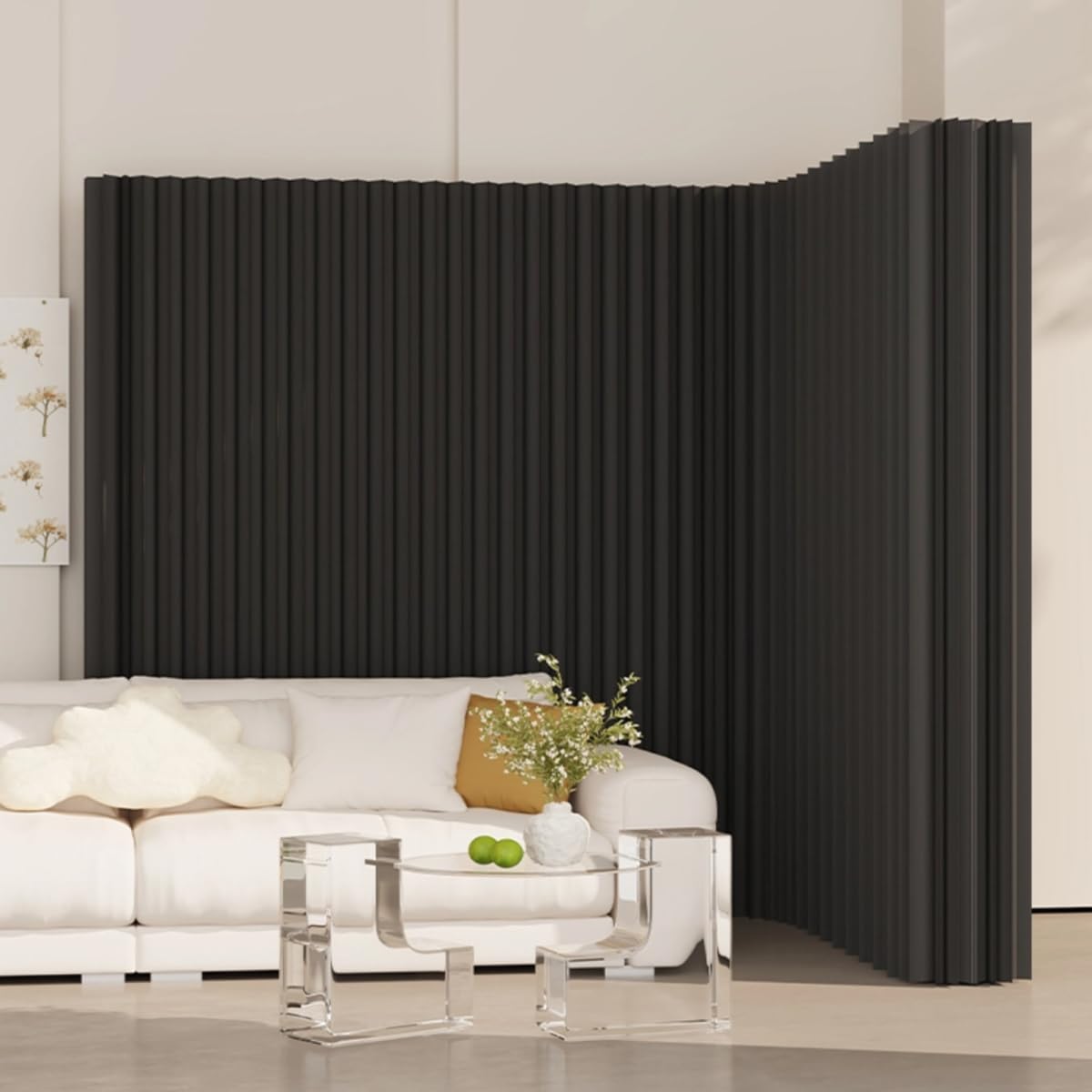 cendbirut Paper Room Divider, Folding Privacy Paper Screen,Portable No Drill Partition Wall, Foldable Wall Dividers for Home Office, Studio, Exhibition & Indoor Spaces, Black,157.4 * 94.4 * 16.5in
