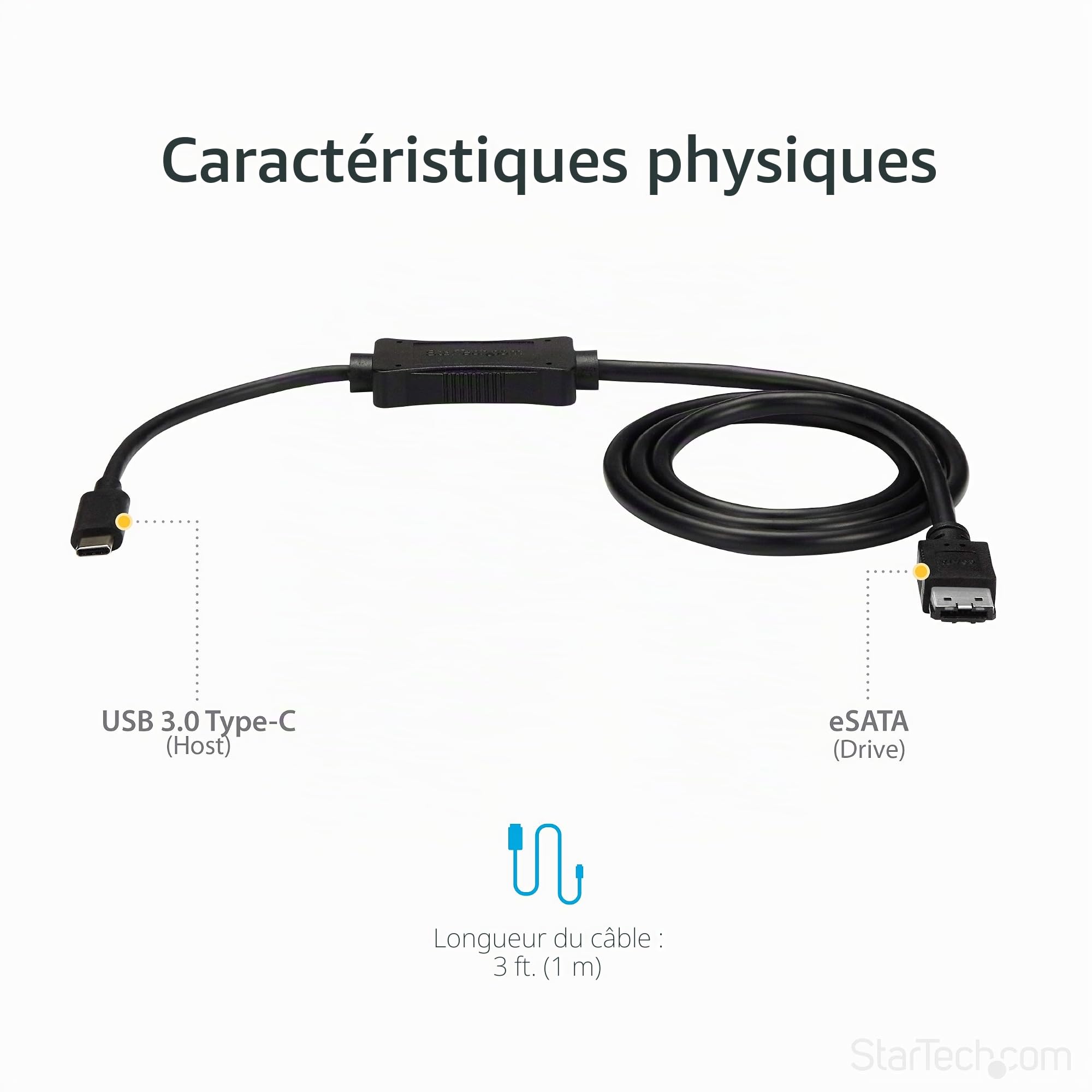 StarTech.com Câble USB C vers eSATA - 1m - 5Gbp - Pour HDD / SSD / ODD - Adaptateur de Disque Dur Externe - Convertisseur USB 3.0 vers eSATA (USB3C2ESAT3)