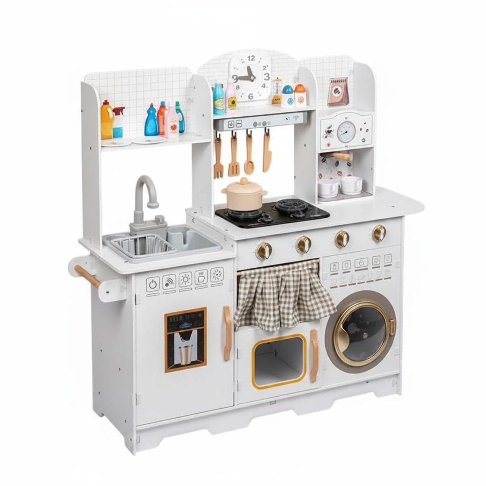Cucina Giocattolo in Legno Bordi Arrotondati Cucina da Gioco con Acqua Suono e Luci per Casa