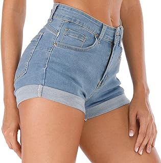 Women's Summer High Waisted Denim Shorts Folded Hem...