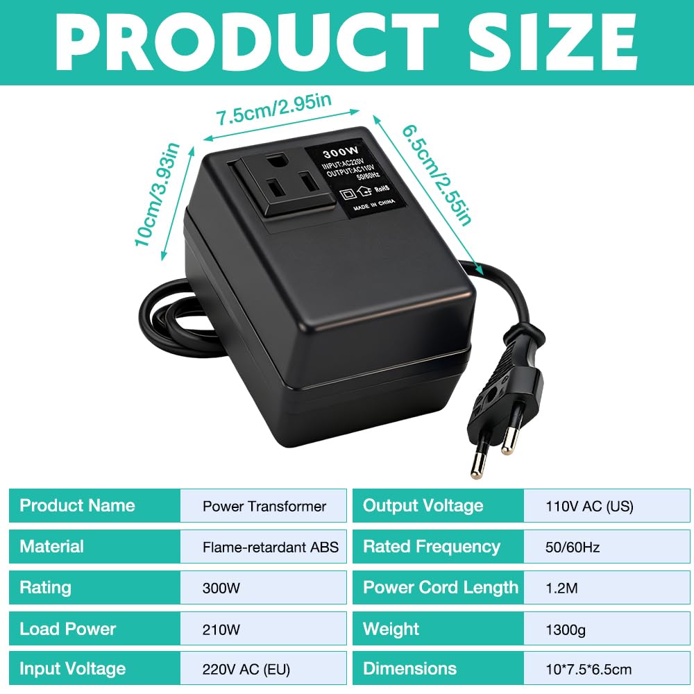 Przetwornica napięcia transformator 220 V na 110 V, 300 W konwerter napięcia 220 V do 110 V, europejski transformator wtykowy, adapter sieciowy krok w dół do podróży, podróży służbowych, inteligentny