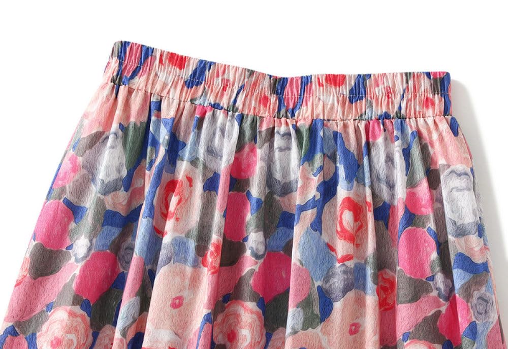Gonne da Donna,Gonna Midi Floreale da Donna retrò con Pittura A Olio Estiva Gonna A Pieghe Elastica A Vita Alta con Fodera Boho A-Line Swing Increspato Elegante Gonne Lunghe per Ragazze Signore