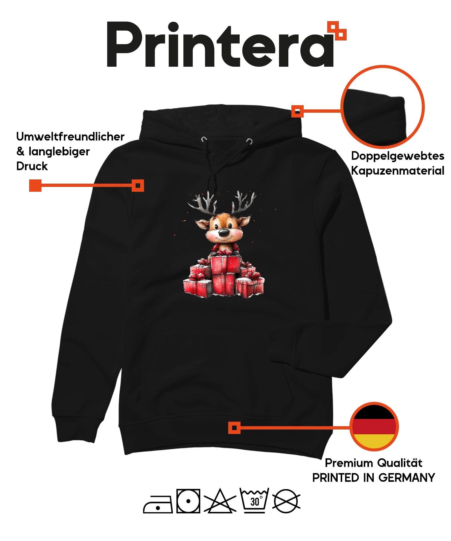 Boże Narodzenie renifer z prezentami, urocza akwarela, dziecięca bluza z kapturem, uniseks