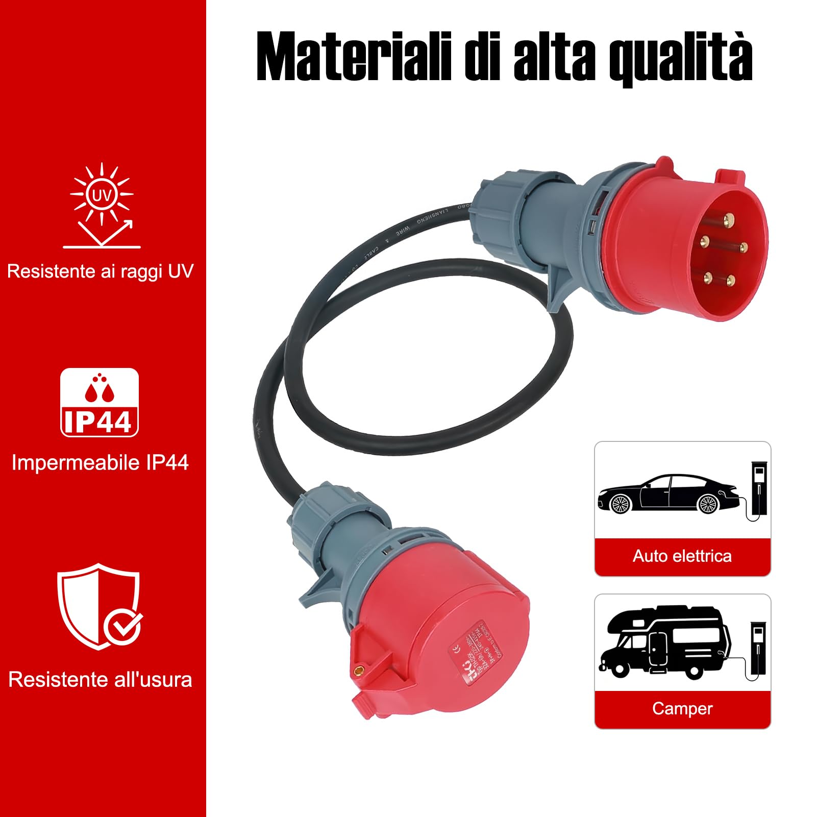 Adattatore CEE da 32 A a 16 A, con cavo da 0,5 m, protezione IP44, 5 x 2,5 mm², 400 V