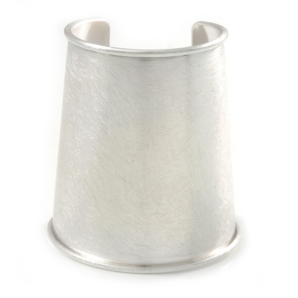 Avalaya - Bracciale rigido in metallo color argento chiaro, effetto graffiato, regolabile