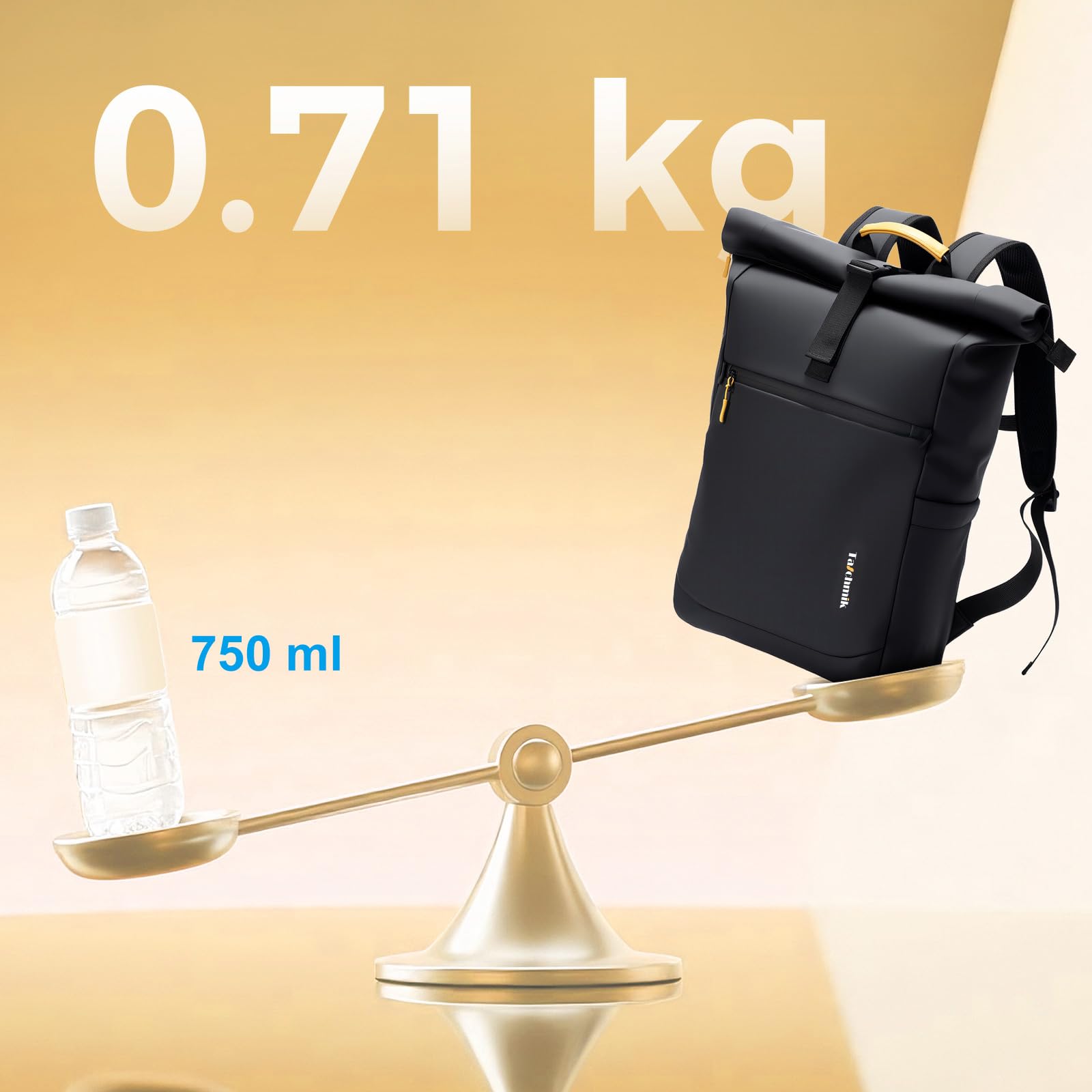 rolltop Rucksack wasserdicht Herren Damen wasserdichter Rollrucksack Laptop Rucksack 17 Zoll, Schwarz