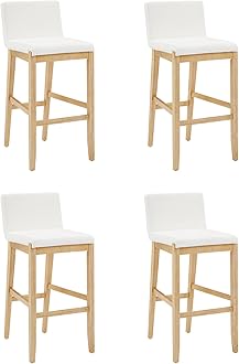 Nathan James Gracie Modern Upholstered Bar Stool, Wooden Bar Stool for Kitchen Island with Boucle Upholstery, Cream Boucle/Warm Pine, Set of 4