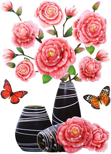 Ofanyia Pegatinas de pared de jarrón de plantas de simulación, calcomanía de pared 3D extraíble para decoración de gabinete de refrigerador para el