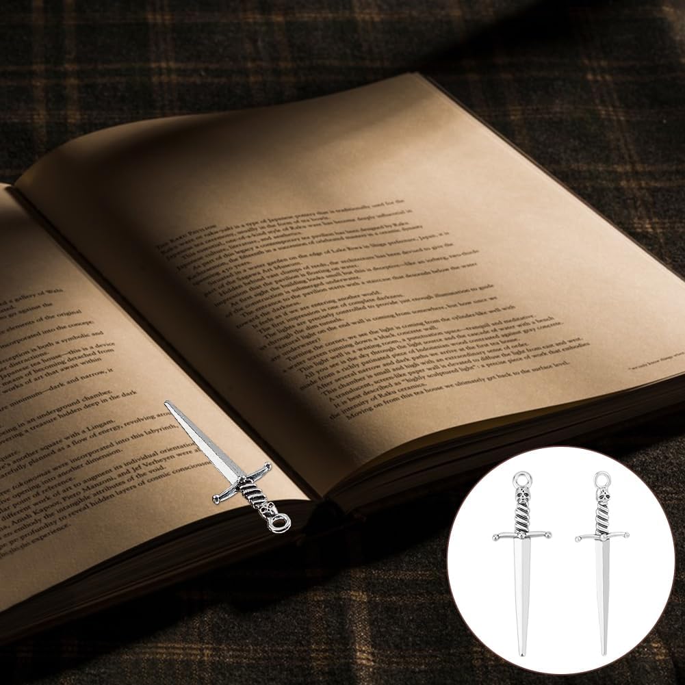 UNICRAFTALE 40Pcs Bookmark Charms Tibetan Style DIY Alloy Sword Big Pendants 58mm Punk Earring Charms for Book Lover Antique Silver Anime Figures Decoration Charm Sword Charm for Jewelry Making - Image 6