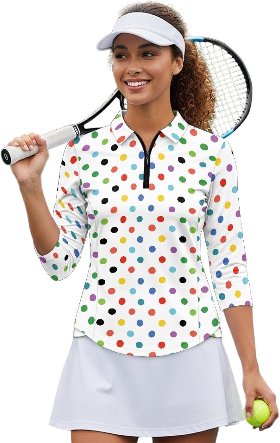 Womens 3/4 Sleeve Golf Polos Shirts Size S-2XL Sport Tops for Gym Tennis Activewear with Collare V Neck