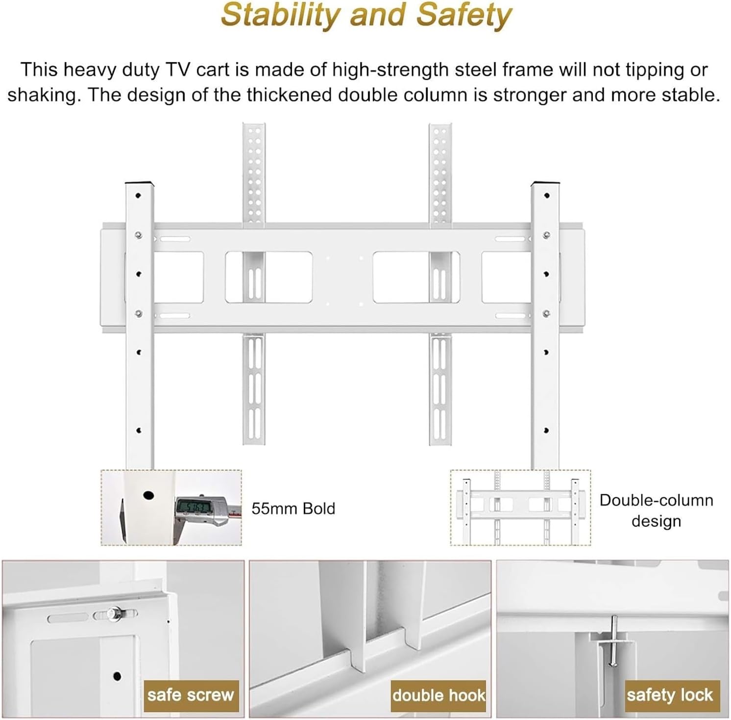 Mobile TV Cart, Portable tv Stand on Wheels, 32-70 Inch TV Stand Cart with Mount & AV Shelf, White Heavy Duty Floor Rolling TV Carts for Tradeshow