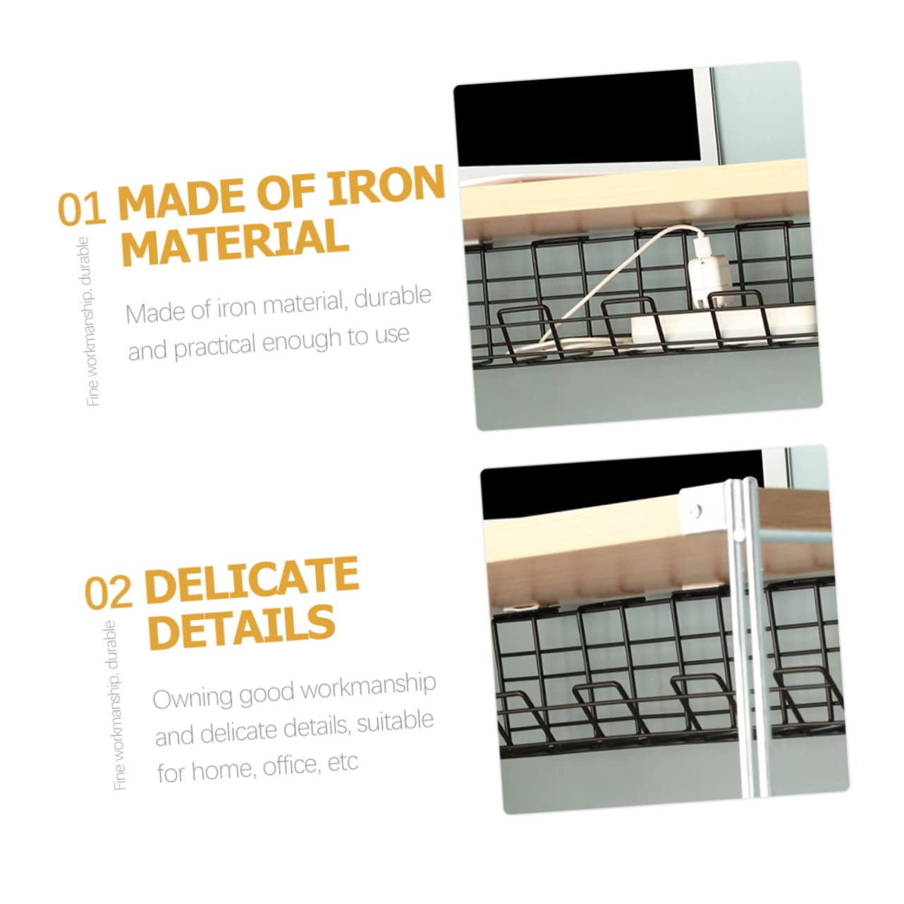 NUOBESTY 2pcs Under Desk Cable Management Tray Durable Wire Organizer for Tidy Office Home Efficient Cord Storage for Adapters USB Cables Design