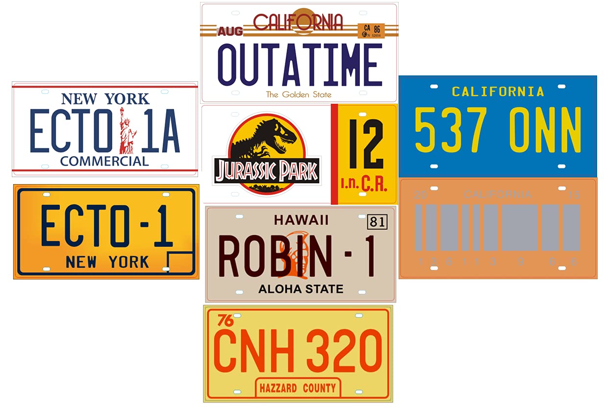 - Set of 8 car license plate replicas from the famous JURASSIC GHOSTBUSTERS STARSKY MAGNUM and BACK TO THE FUTURE movies (PF05)