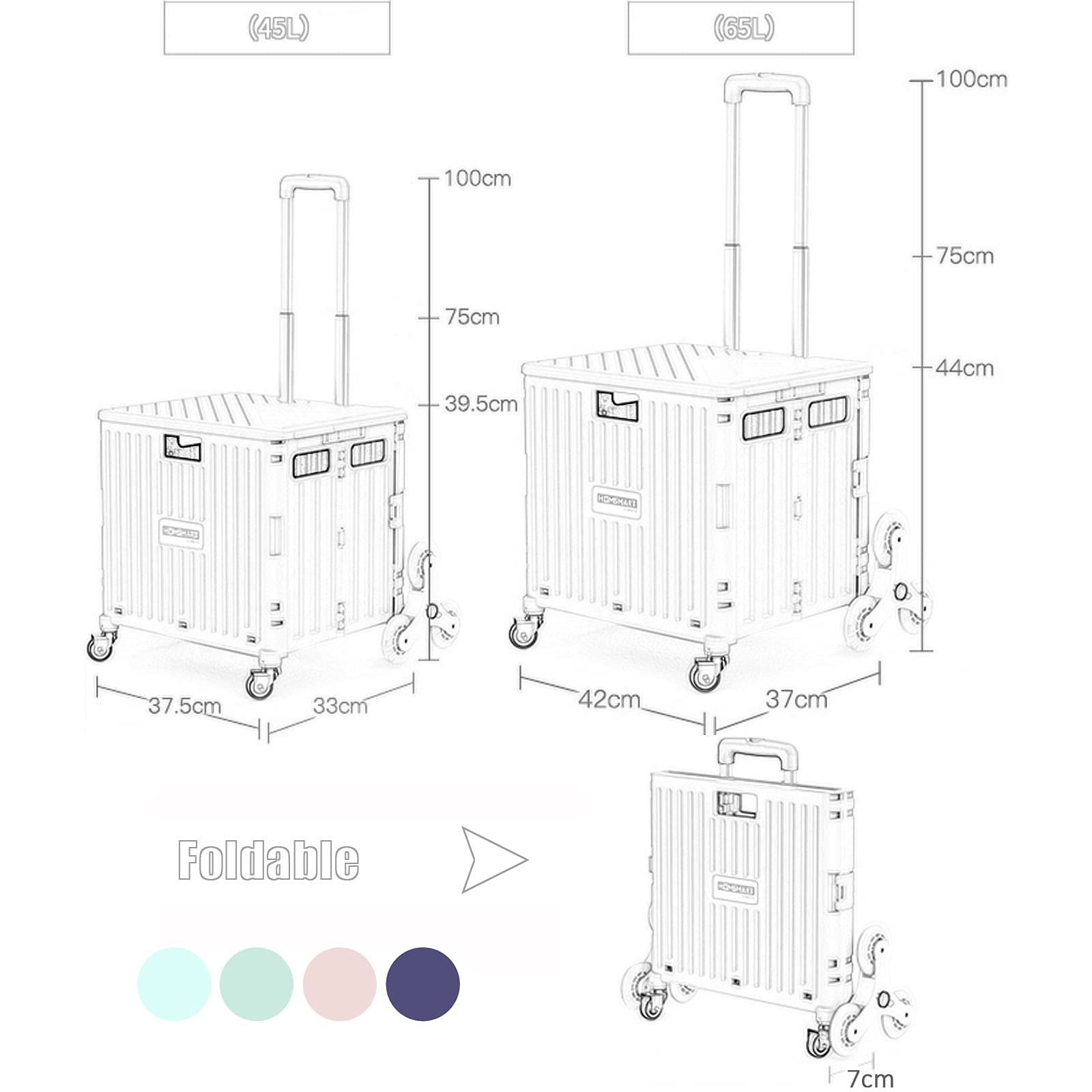 Amazon｜ボックス キャリーカート、階段登り キャリー 台車、45・65L