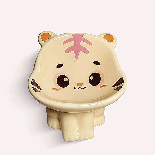 Tiger Style Raised Cat Dish - Ceramic Elevated Pet Bowl with 15° Angle, 120g Capacity for Food/Water,for Pets cat or Dogs
